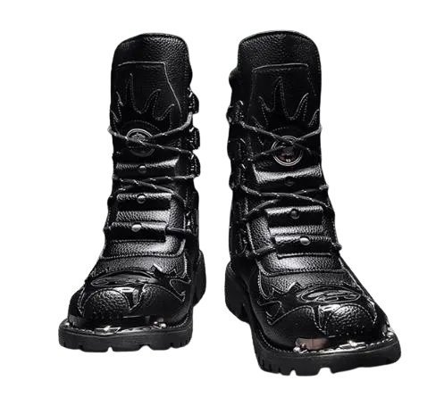 Motorcycle Biker Rock Punk Gothic Style Boots Cow Boy Boots FWMB007 Black Size 39-46