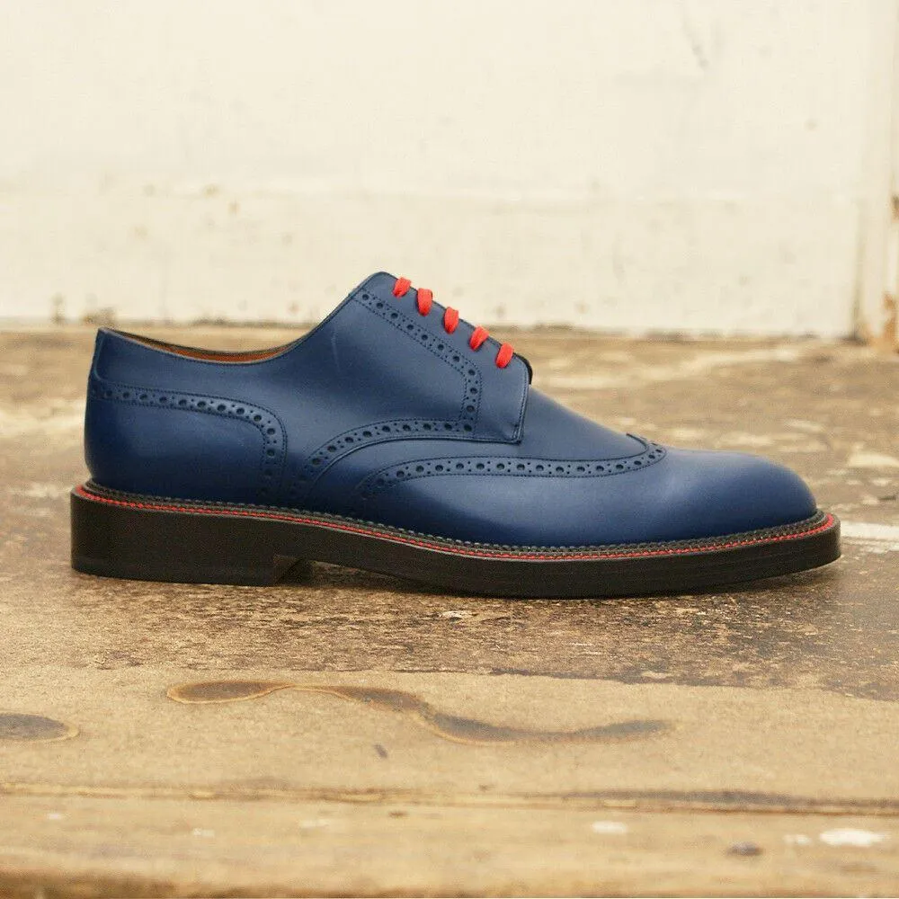 Navy Blue Wingtip Derby Shoe