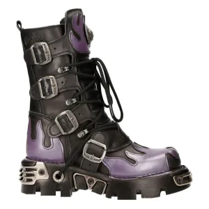 New Rock M-591-s5 Purple Flame Punk Boots Black Leather Gothic Heavy Biker