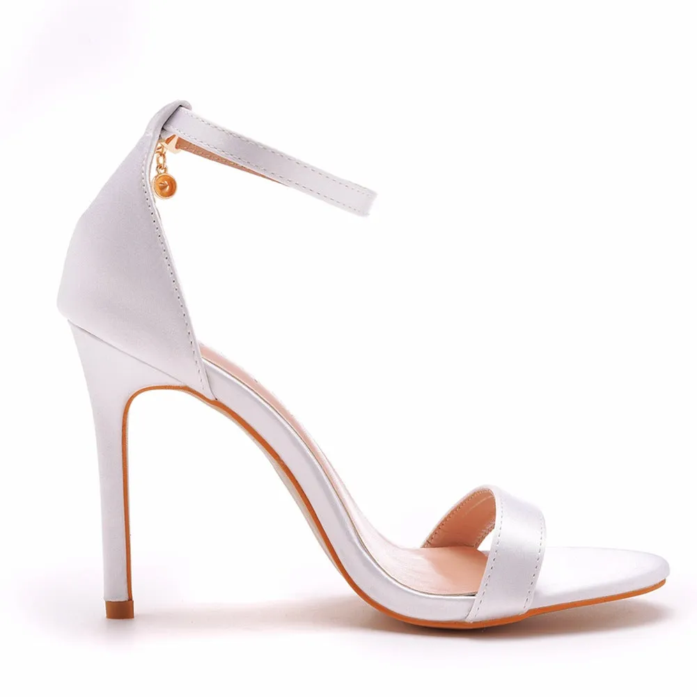 Open Toe Satin Ankle Strap Buckle Stiletto