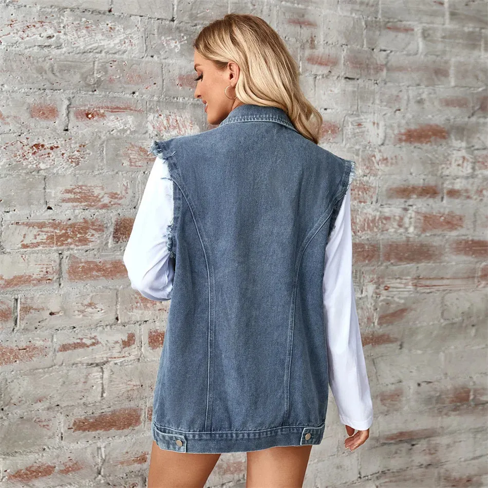 Oversized Classic Denim Vest – Biker Look Design