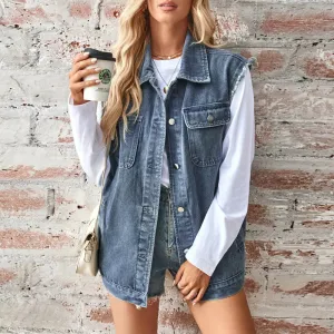 Oversized Classic Denim Vest – Biker Look Design