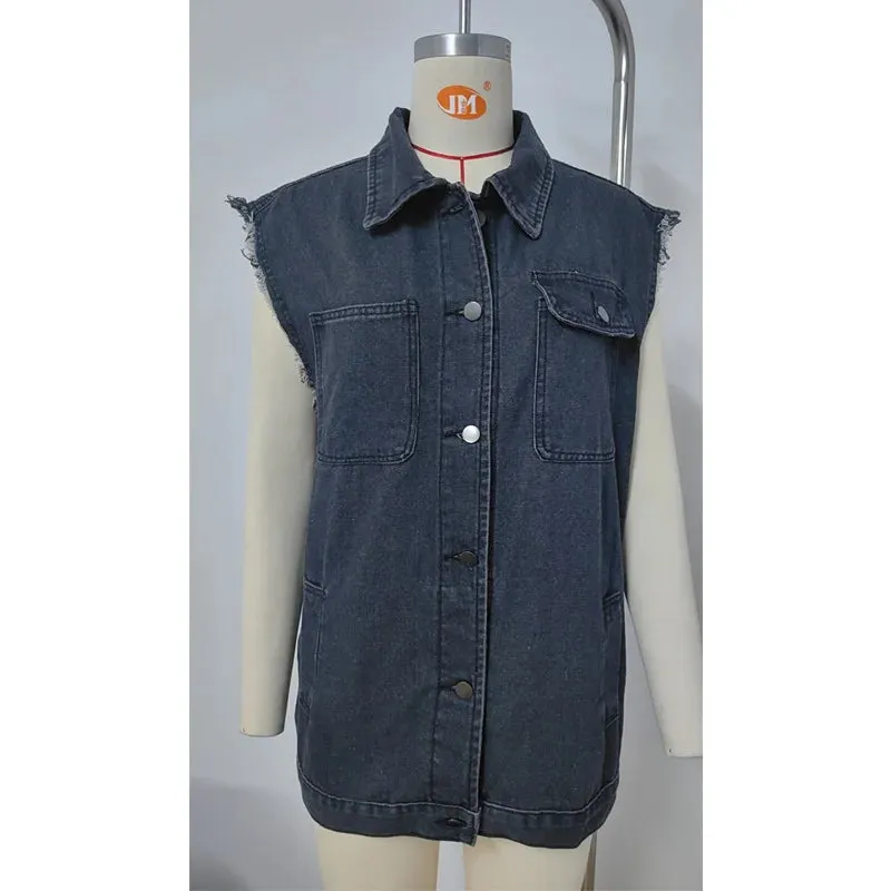 Oversized Classic Denim Vest – Biker Look Design