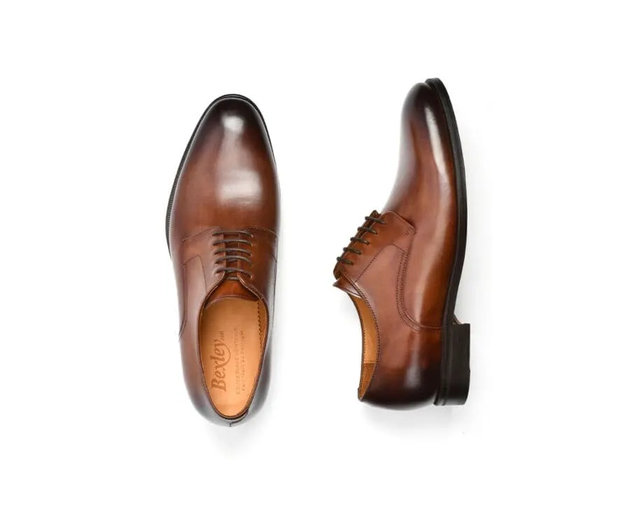 Patina Chestnut Leather Derby Shoes - PENFORD