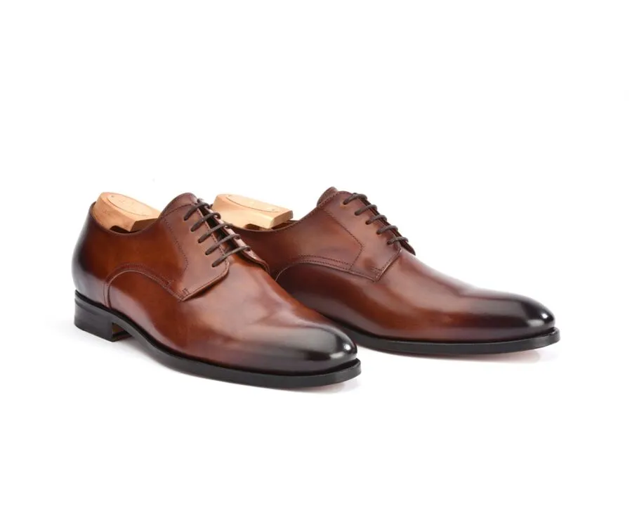 Patina Chestnut Leather Derby Shoes - PENFORD