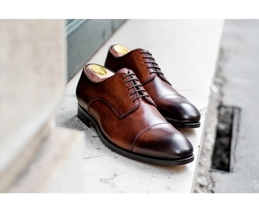 Patina Cognac Derby Shoes - Leather outsole - GILWELL