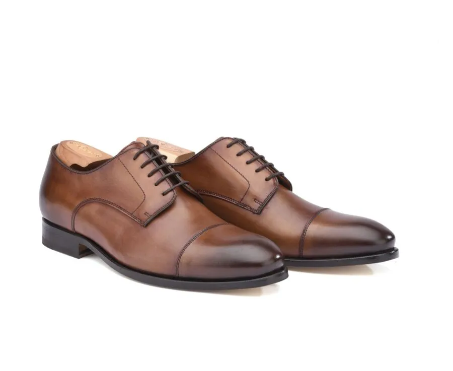 Patina Cognac Derby Shoes - Leather outsole - GILWELL