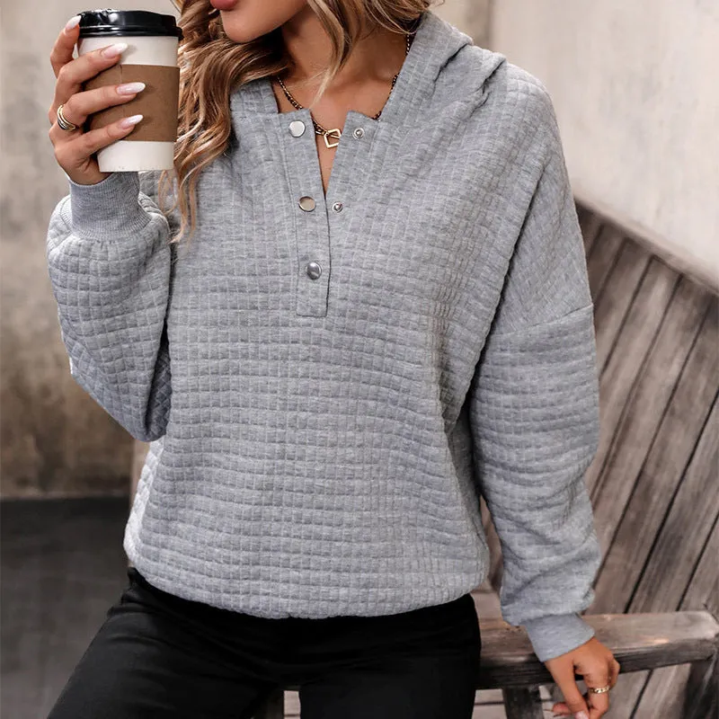 PEOPLETERRITORY Europe, America and New autumn waffle new long-sleeved autumn and winter loose sweater casual women's top