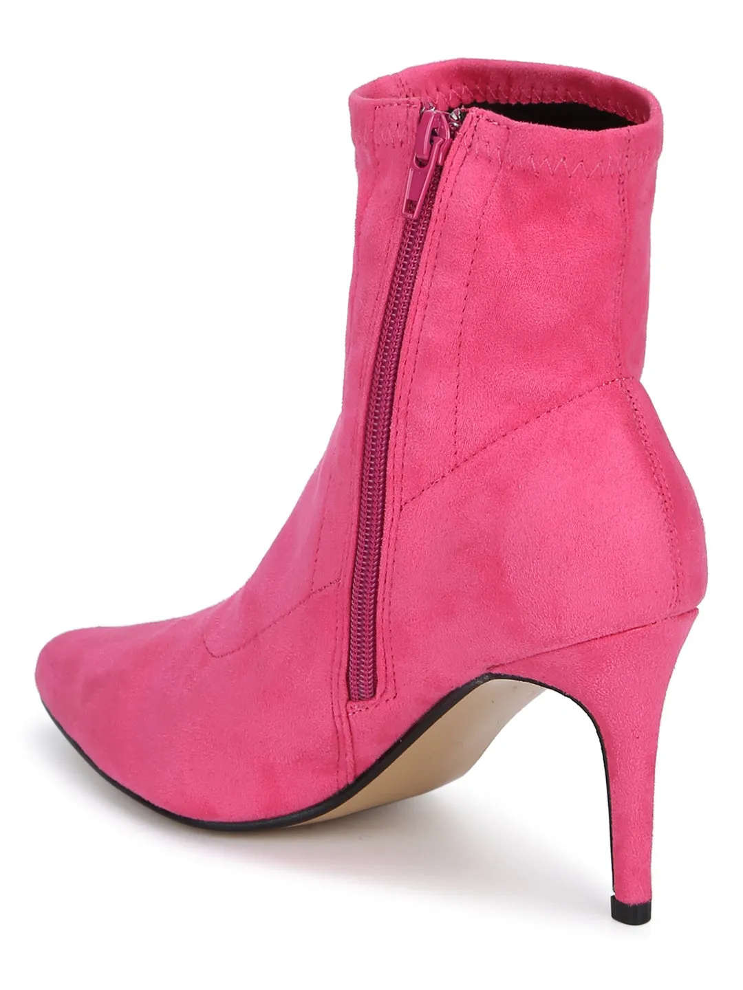 Pink Micro Sock Low Heel Ankle Boots