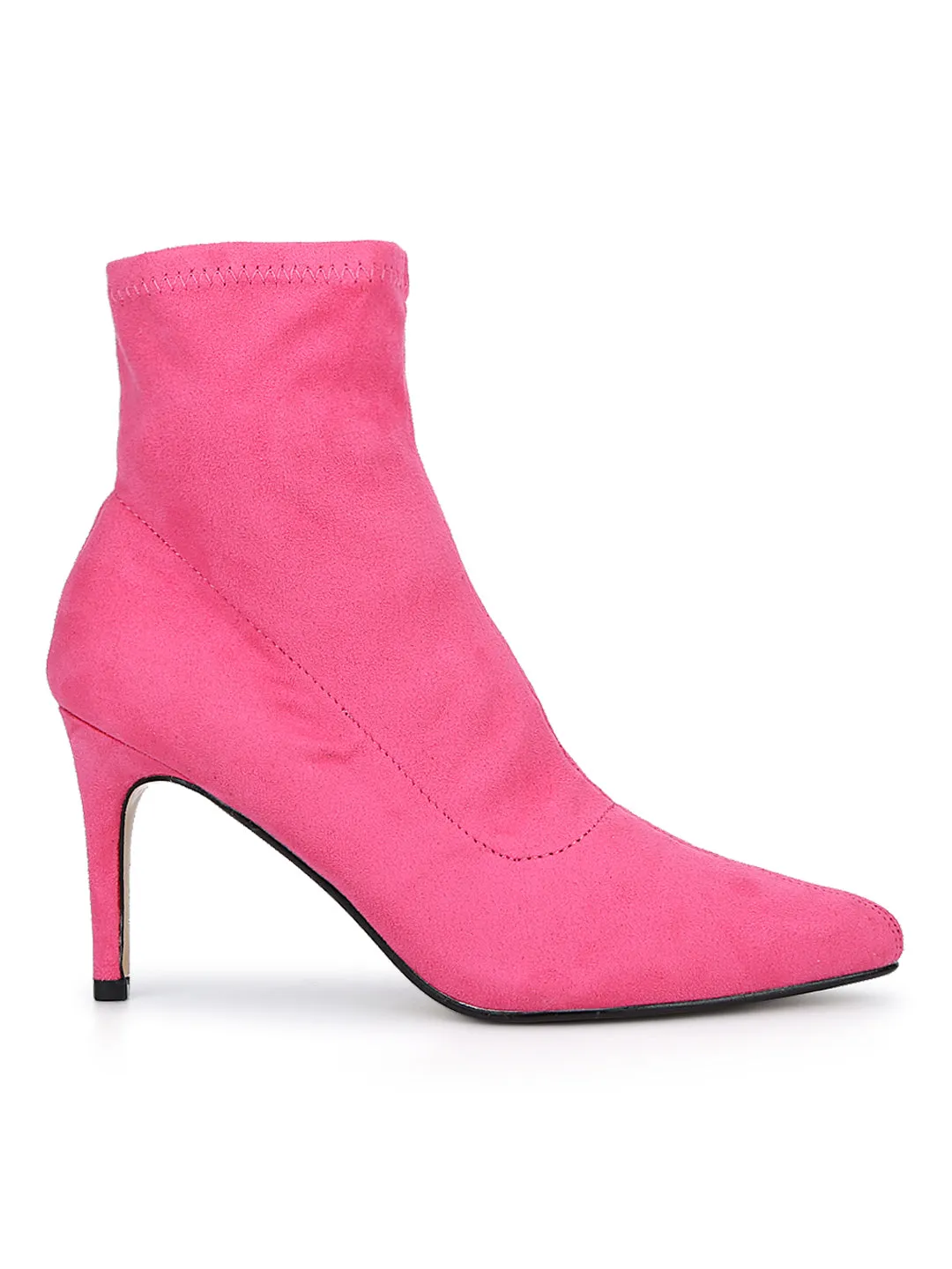 Pink Micro Sock Low Heel Ankle Boots