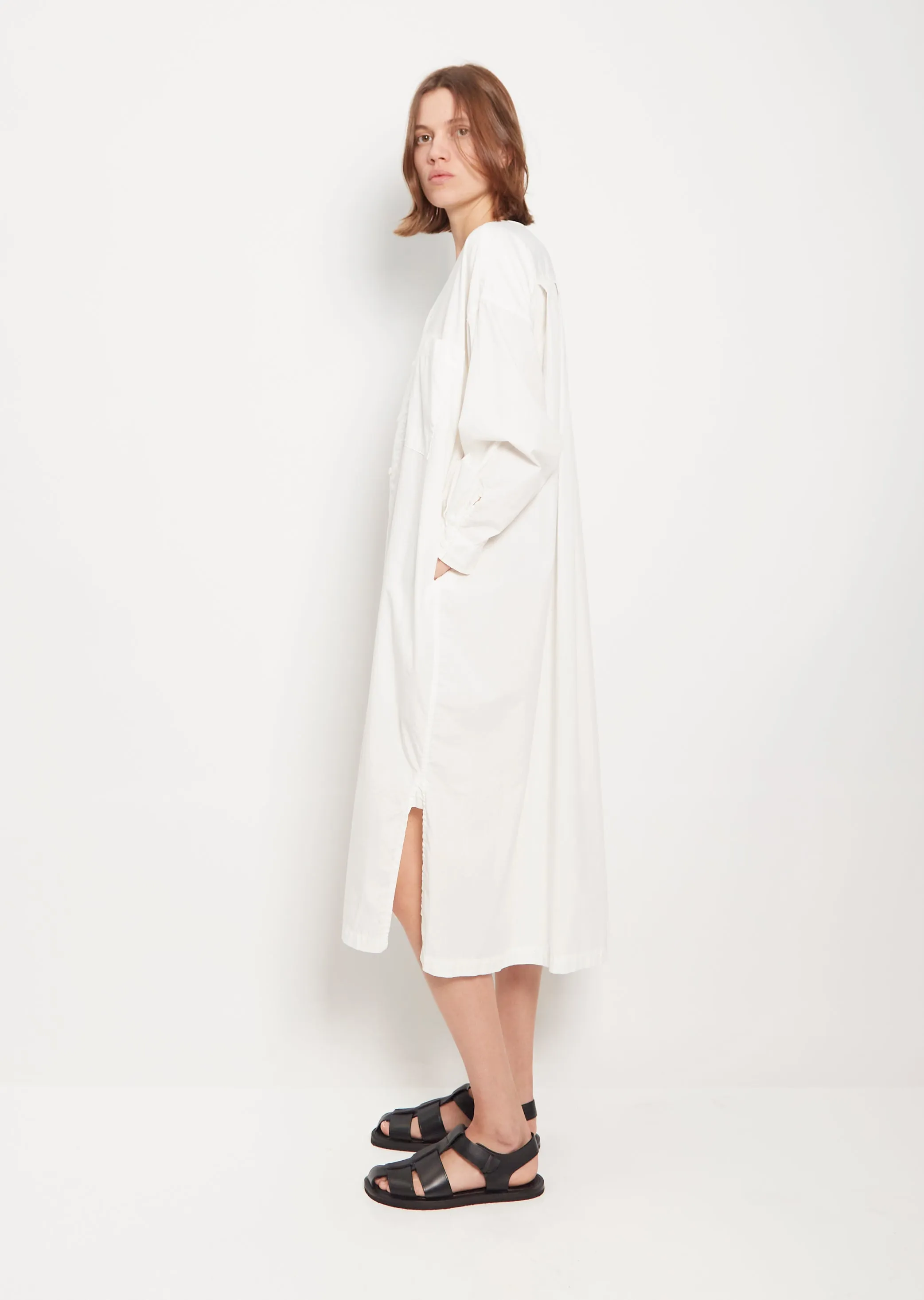 Pleated Sleeping Shirt Dress — White