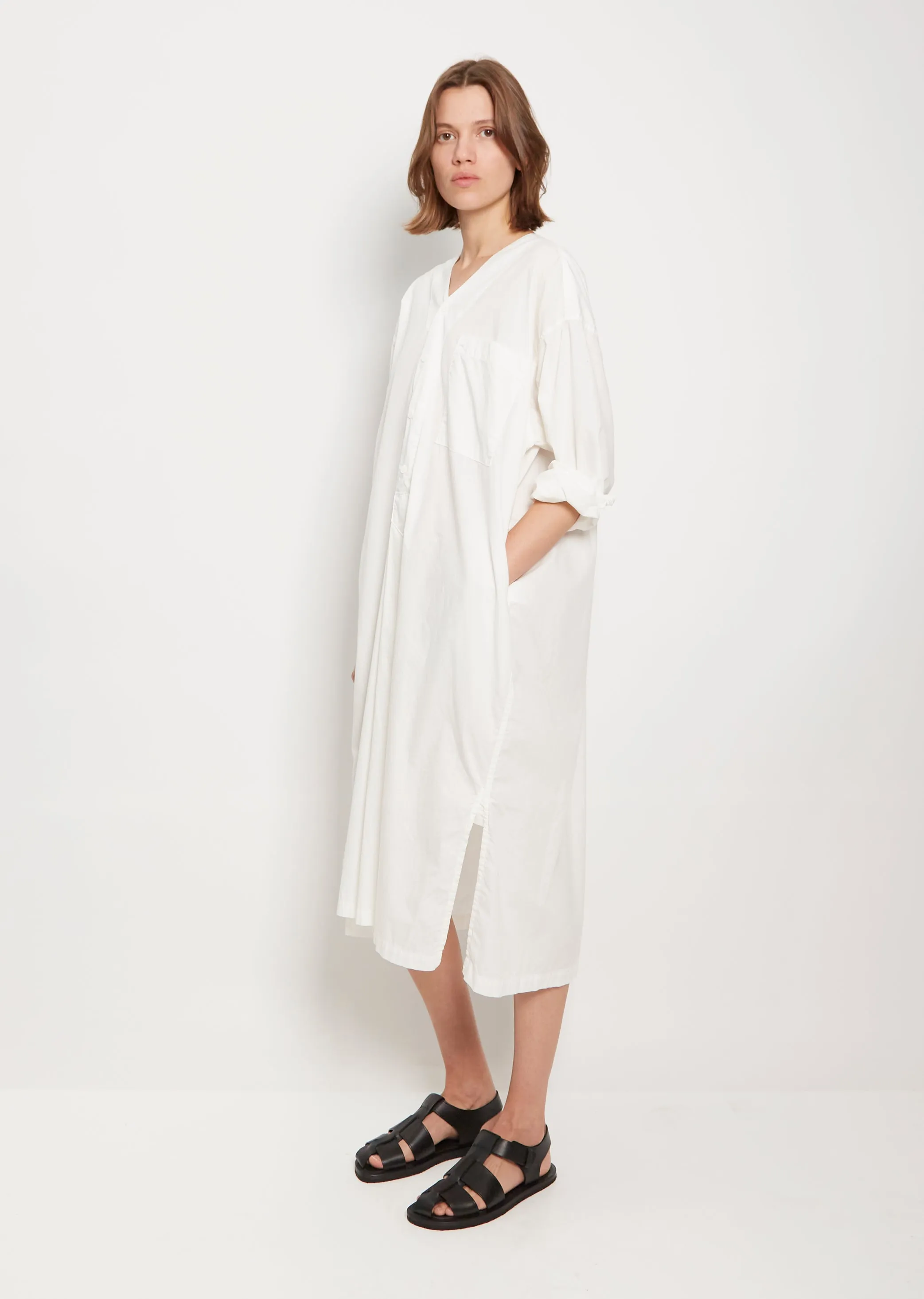 Pleated Sleeping Shirt Dress — White