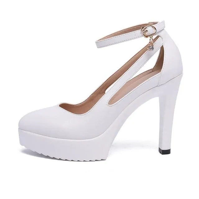 Pointed Toe Platform Buckle Strap Split Leather High Heels