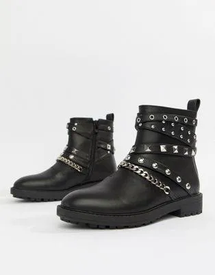 RAID Kacey Black Studded Biker Boots