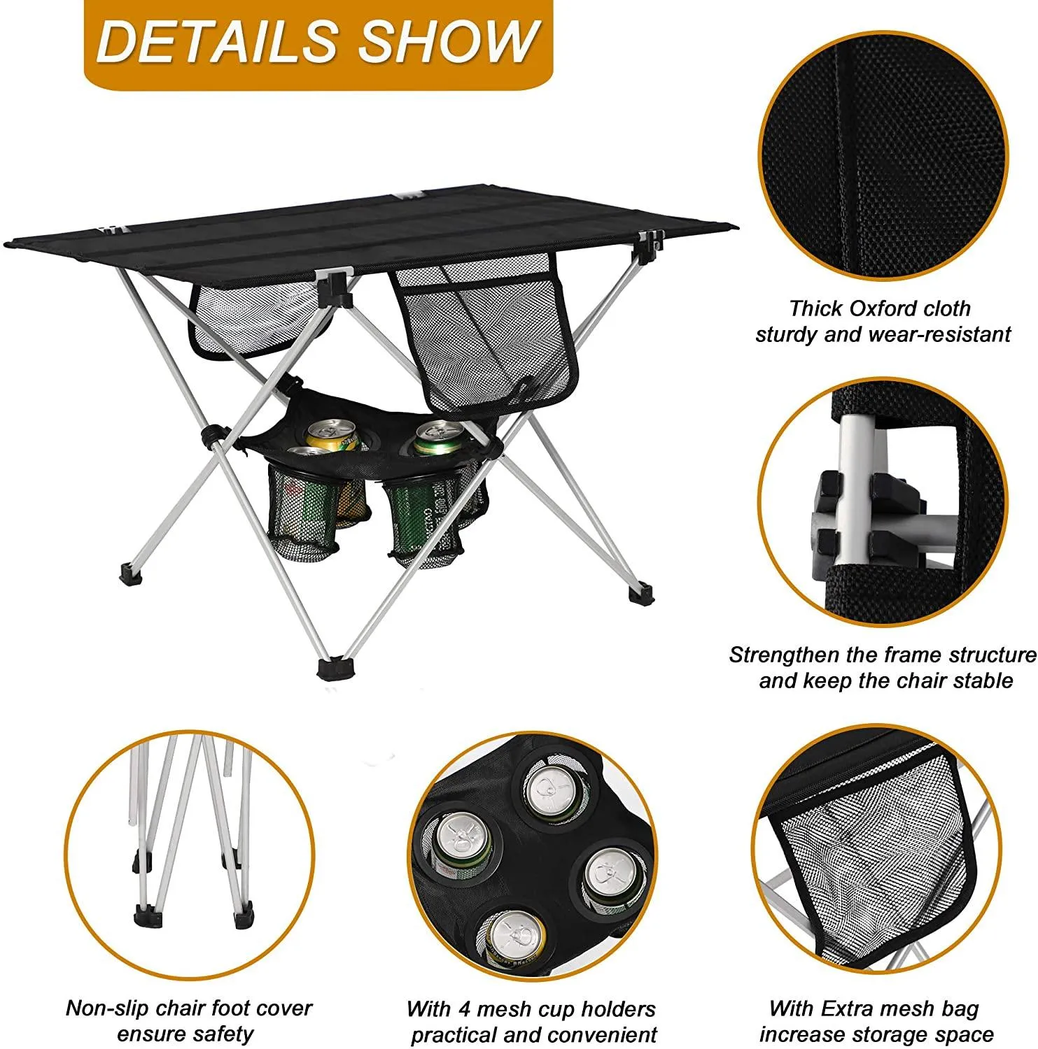 Rectangle Outdoor Table Portable Small Folding Camping Table with Cup Holder and Carry Bag