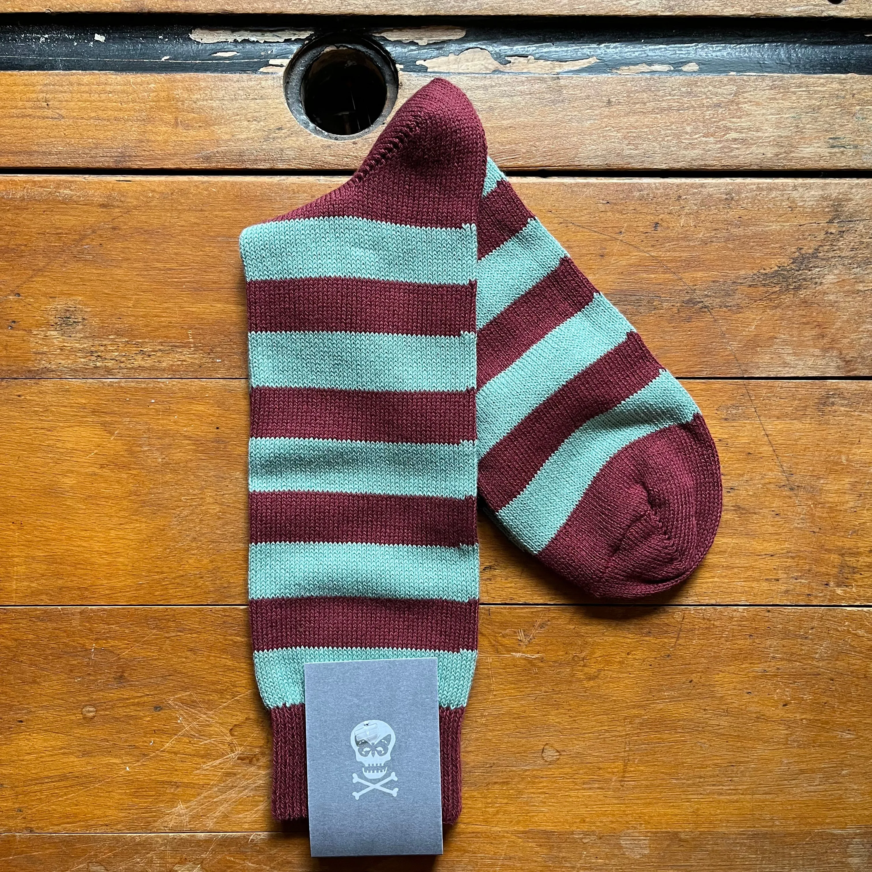 Regent - Cotton Socks - Hoops - Burgundy & Egg Shell Blue