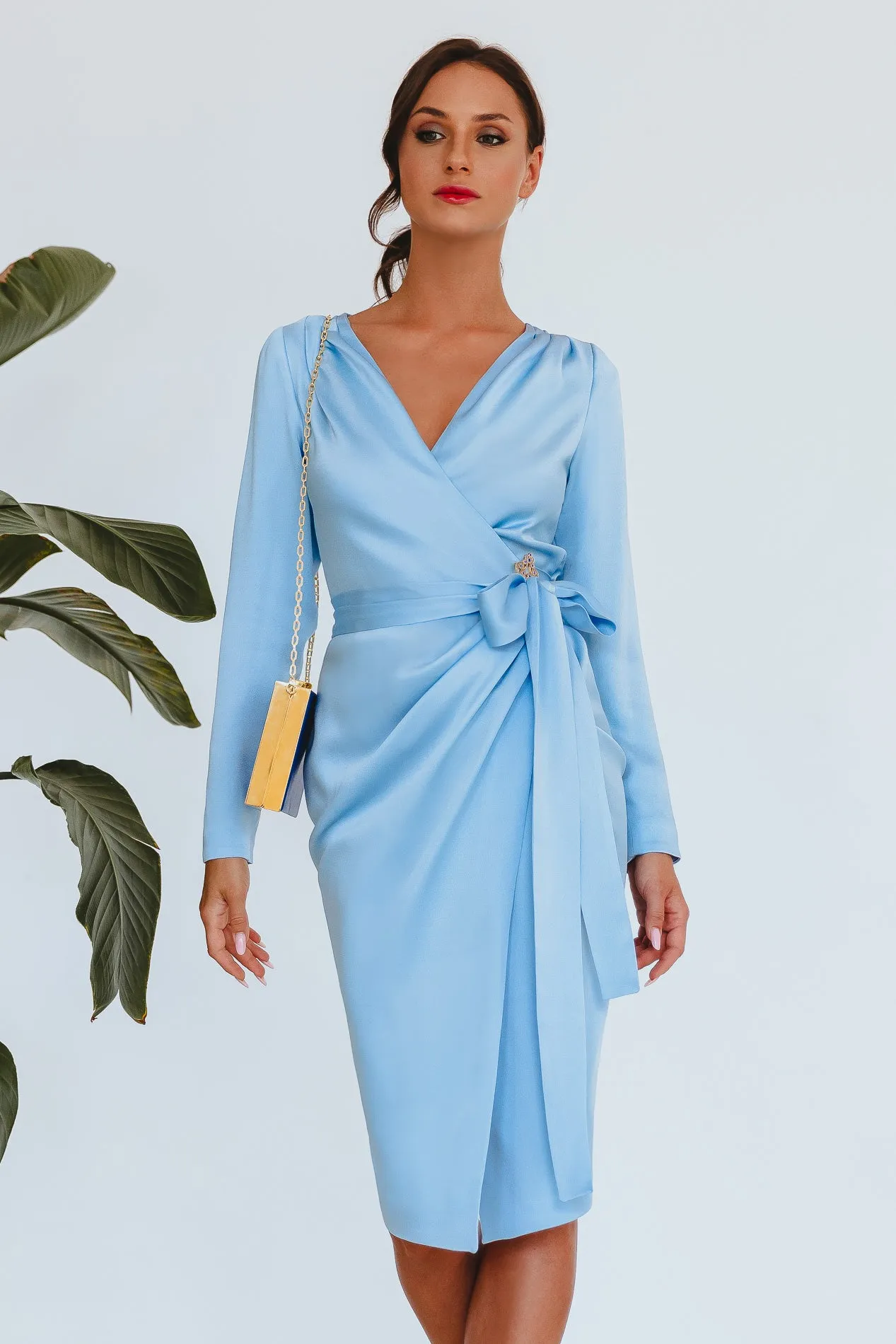 Romy Light Blue Satin Midi Dress