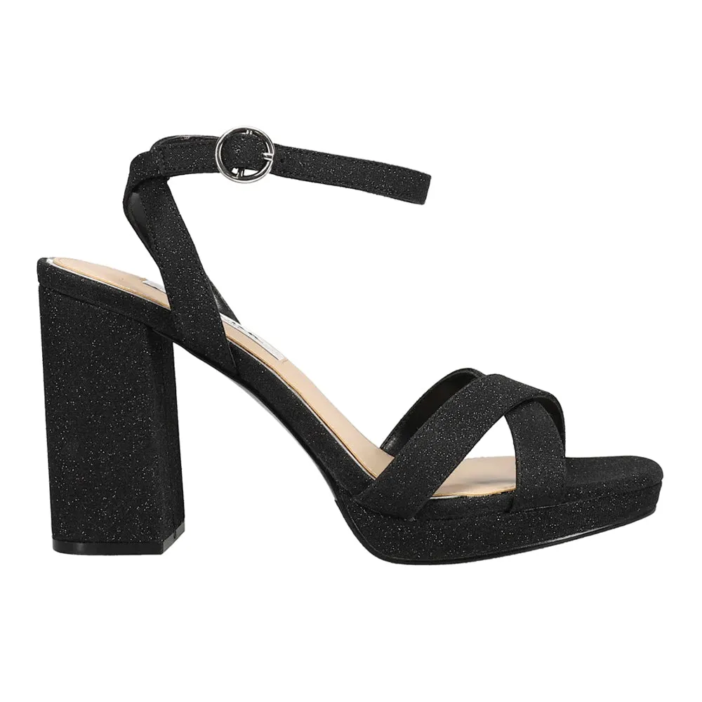 Shelia Glitter Block Heel Ankle Strap Sandals