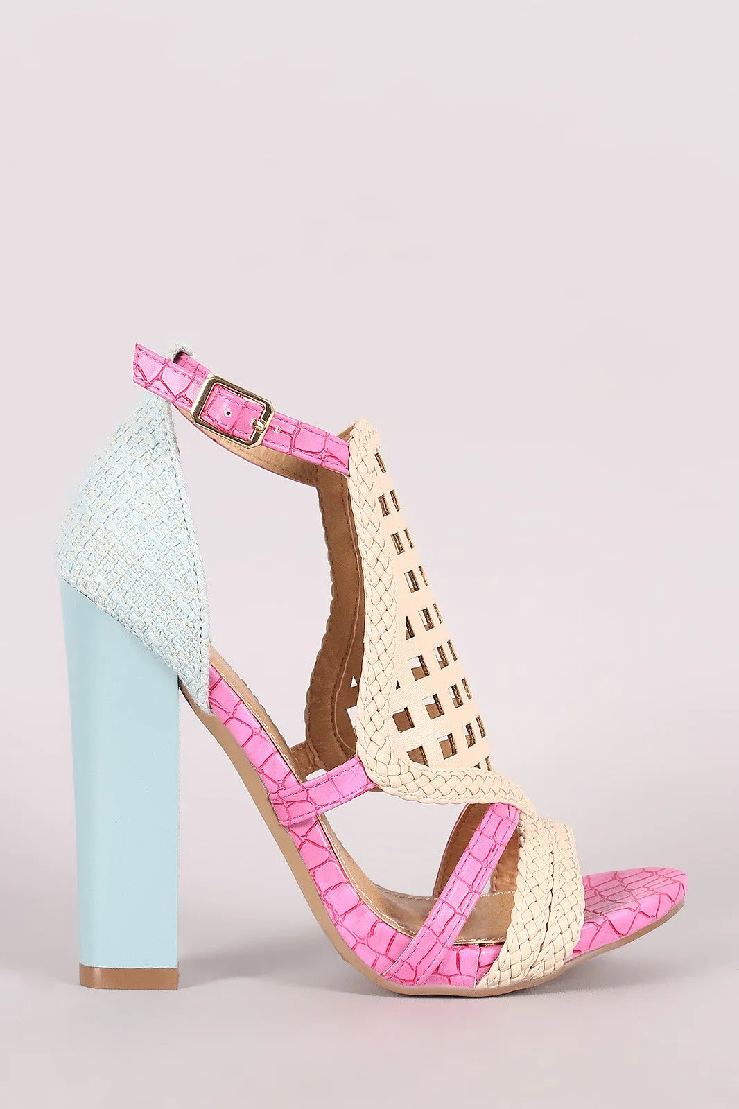 Shoe Republic LA Croco Colorblock Cutout Chunky Heel