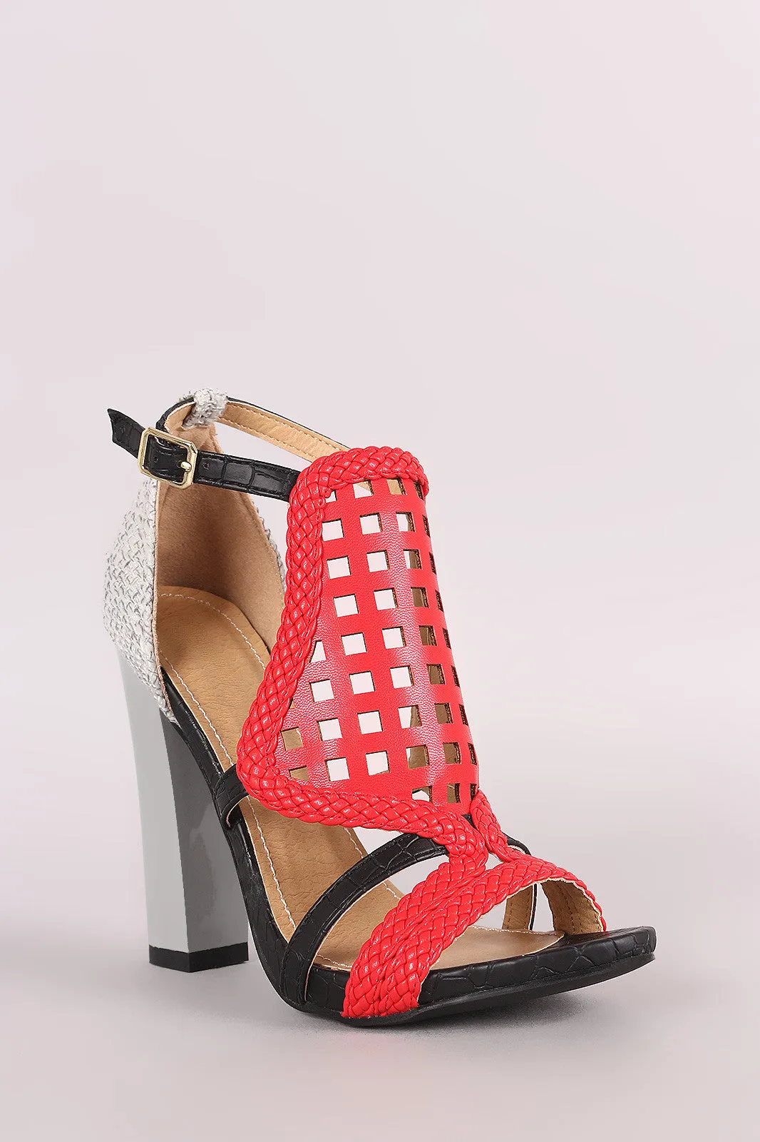 Shoe Republic LA Croco Colorblock Cutout Chunky Heel