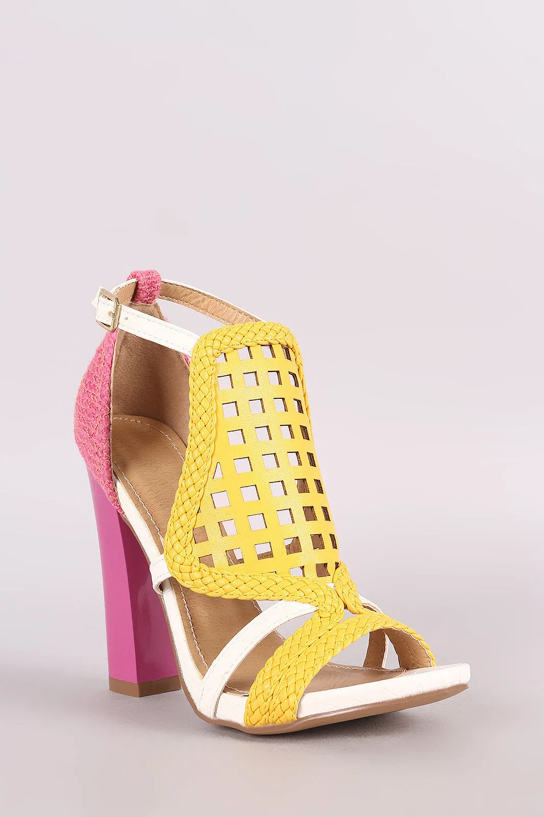 Shoe Republic LA Croco Colorblock Cutout Chunky Heel