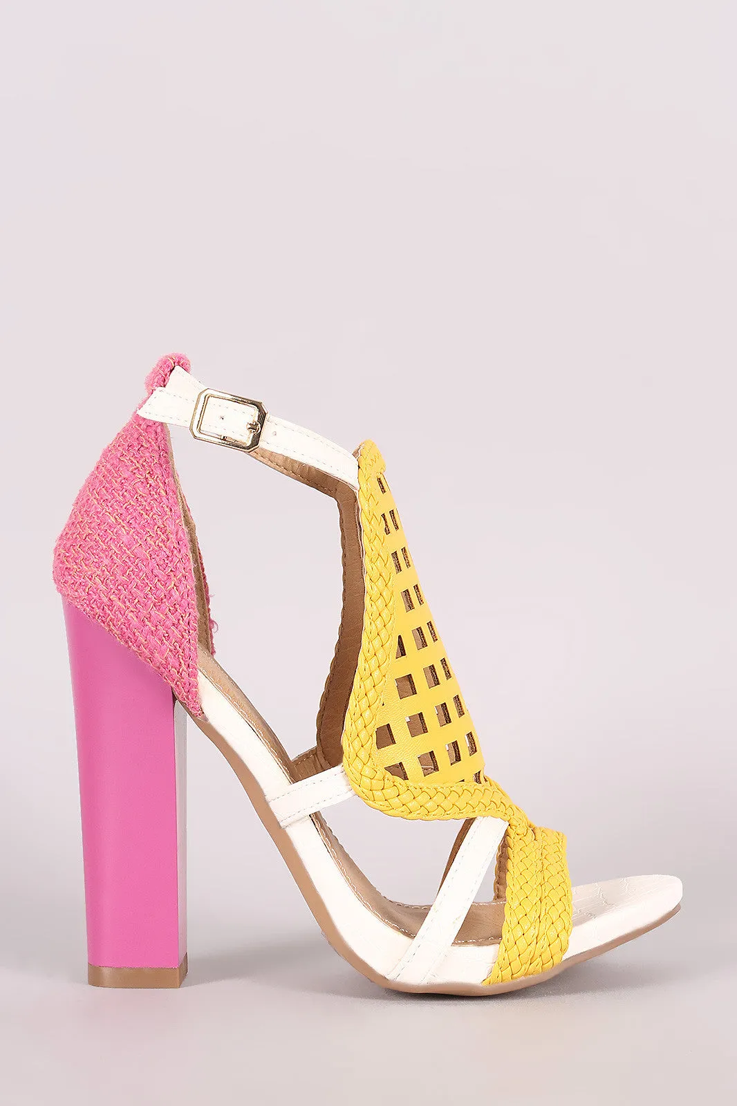 Shoe Republic LA Croco Colorblock Cutout Chunky Heel