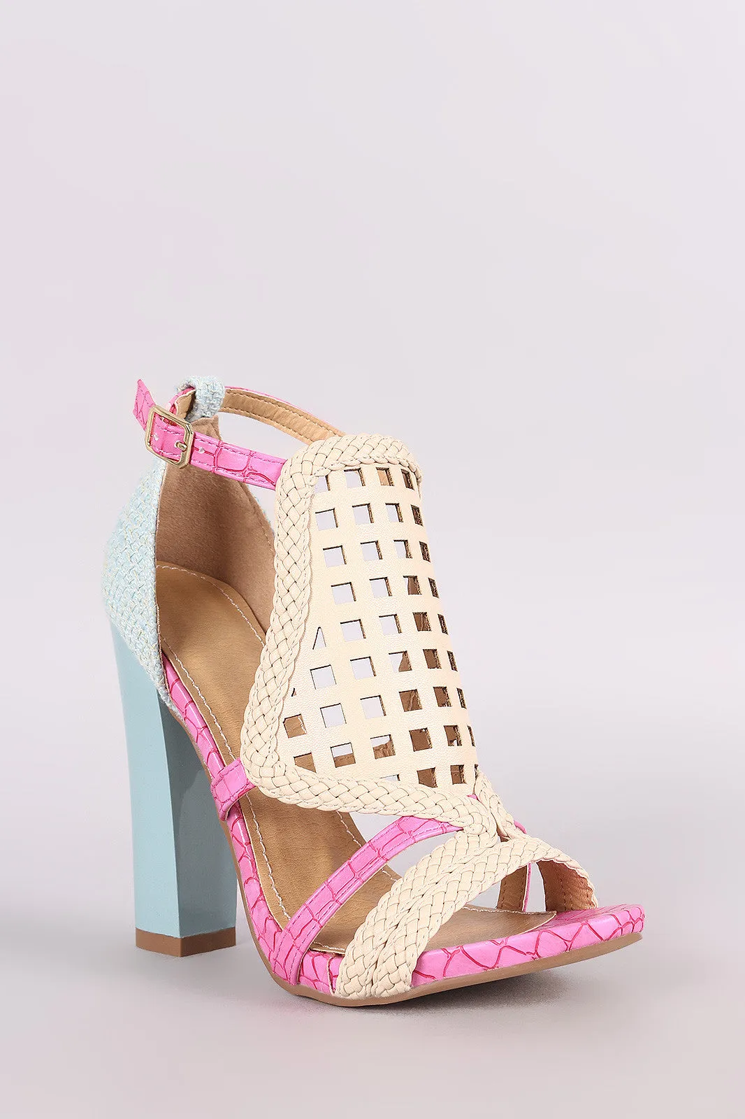 Shoe Republic LA Croco Colorblock Cutout Chunky Heel