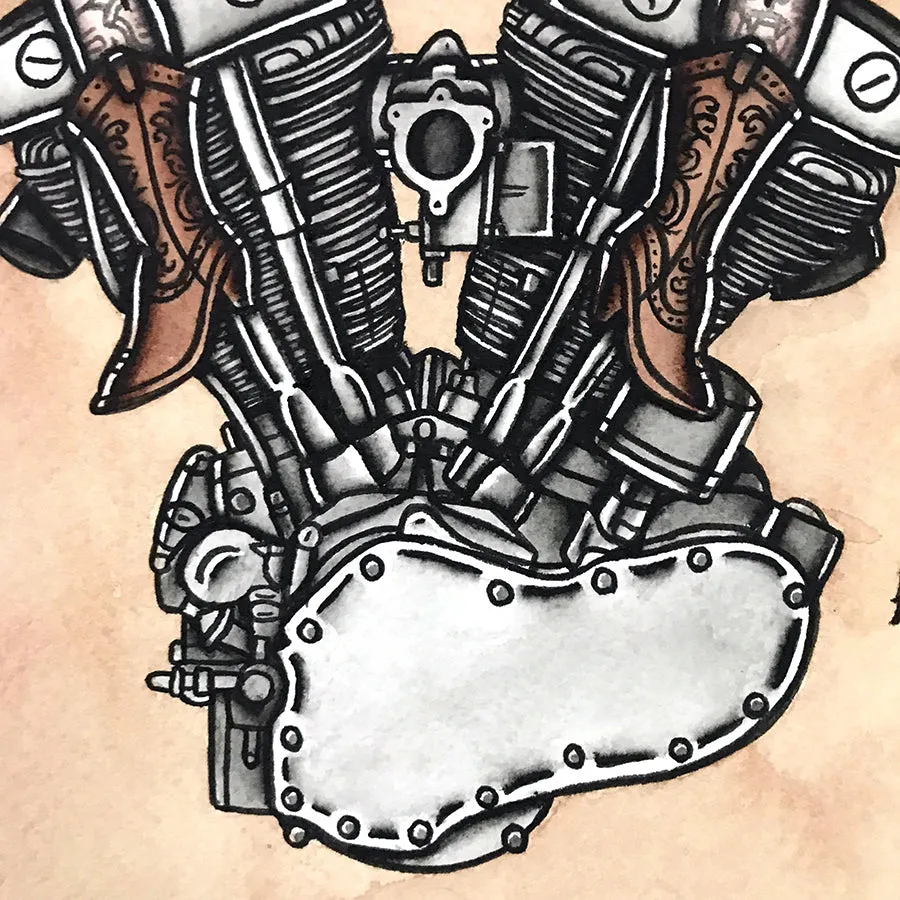 Shovelhead Engine Pinup Print