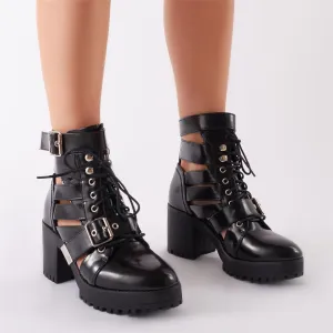 Splice Cutwork Biker Boots in Black