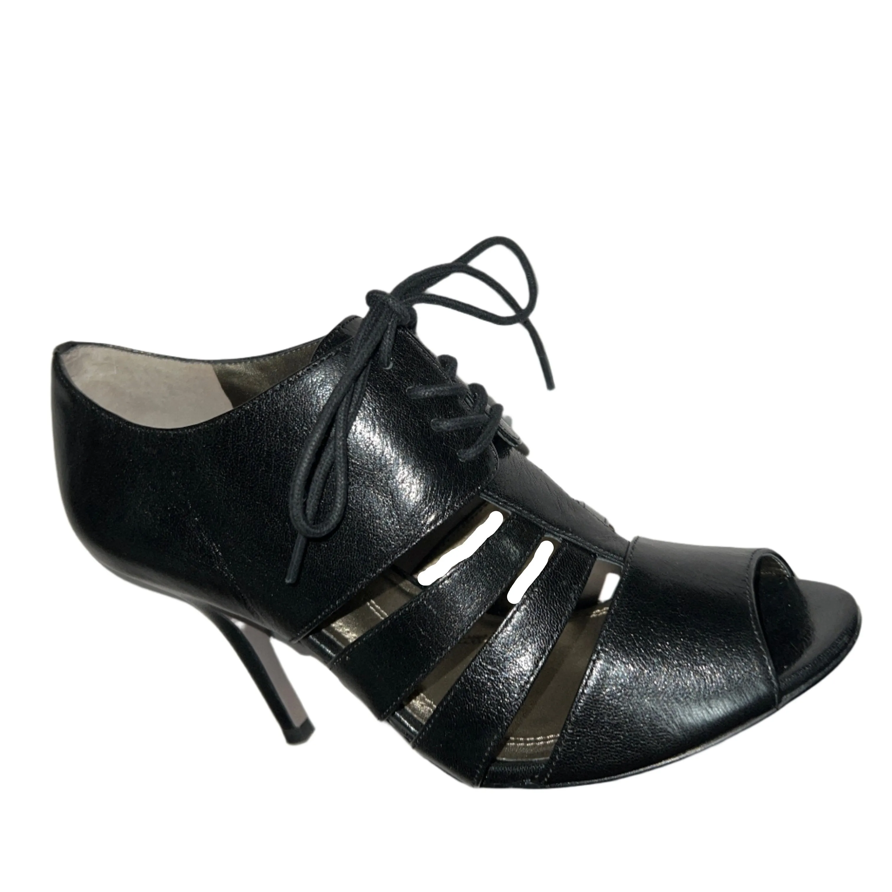 TAHARI Women's  •Lido• Peep-toe Strappy Oxford Pump 8M Black Leather