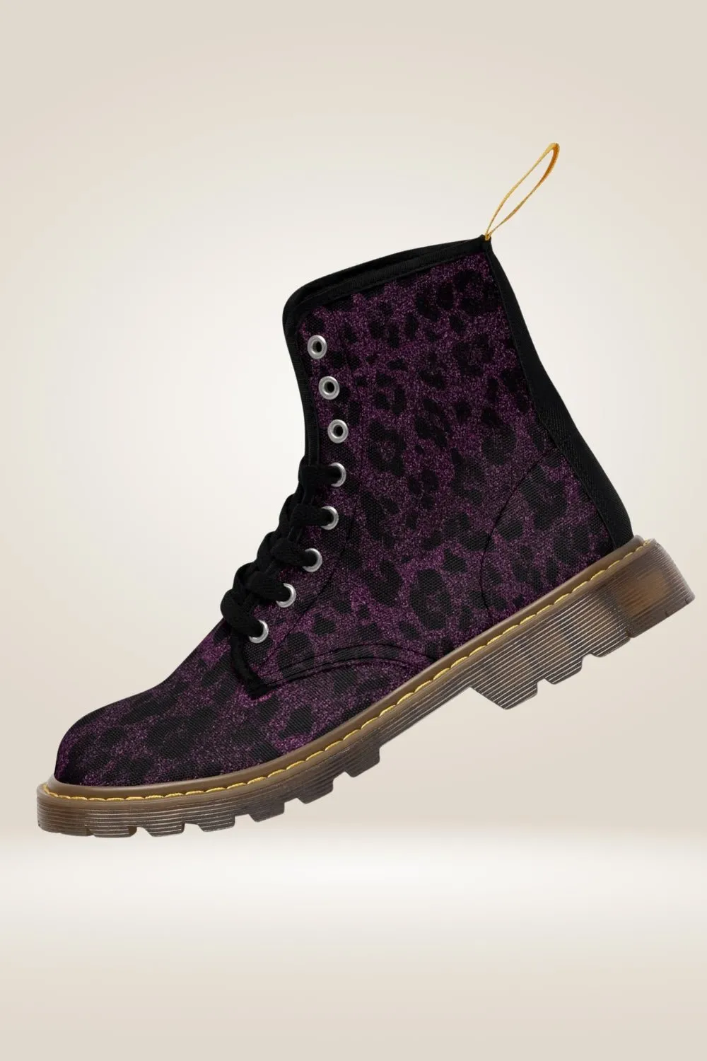 TGC Boutique Glitter Print Purple Combat Boots - Brown Sole