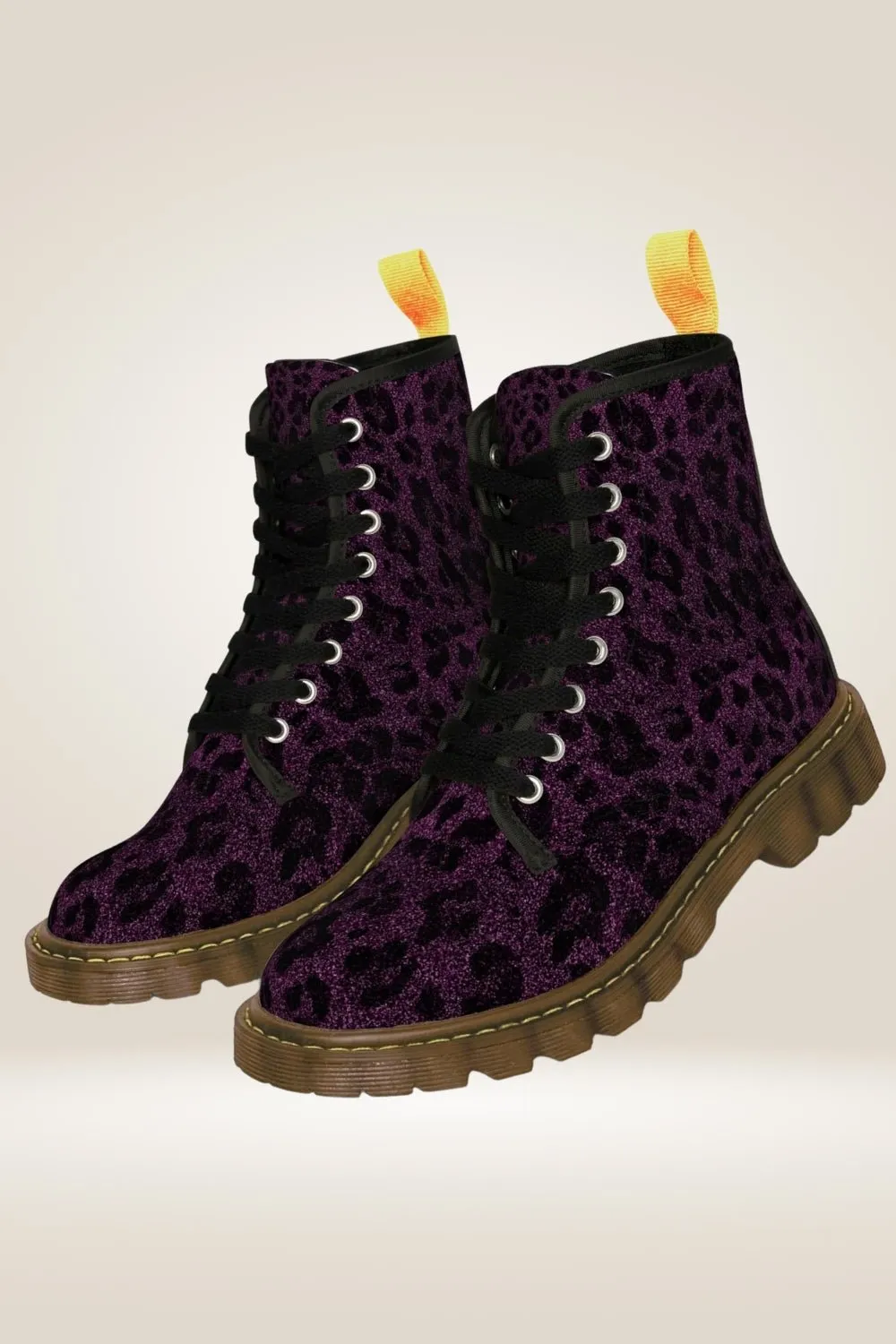 TGC Boutique Glitter Print Purple Combat Boots - Brown Sole