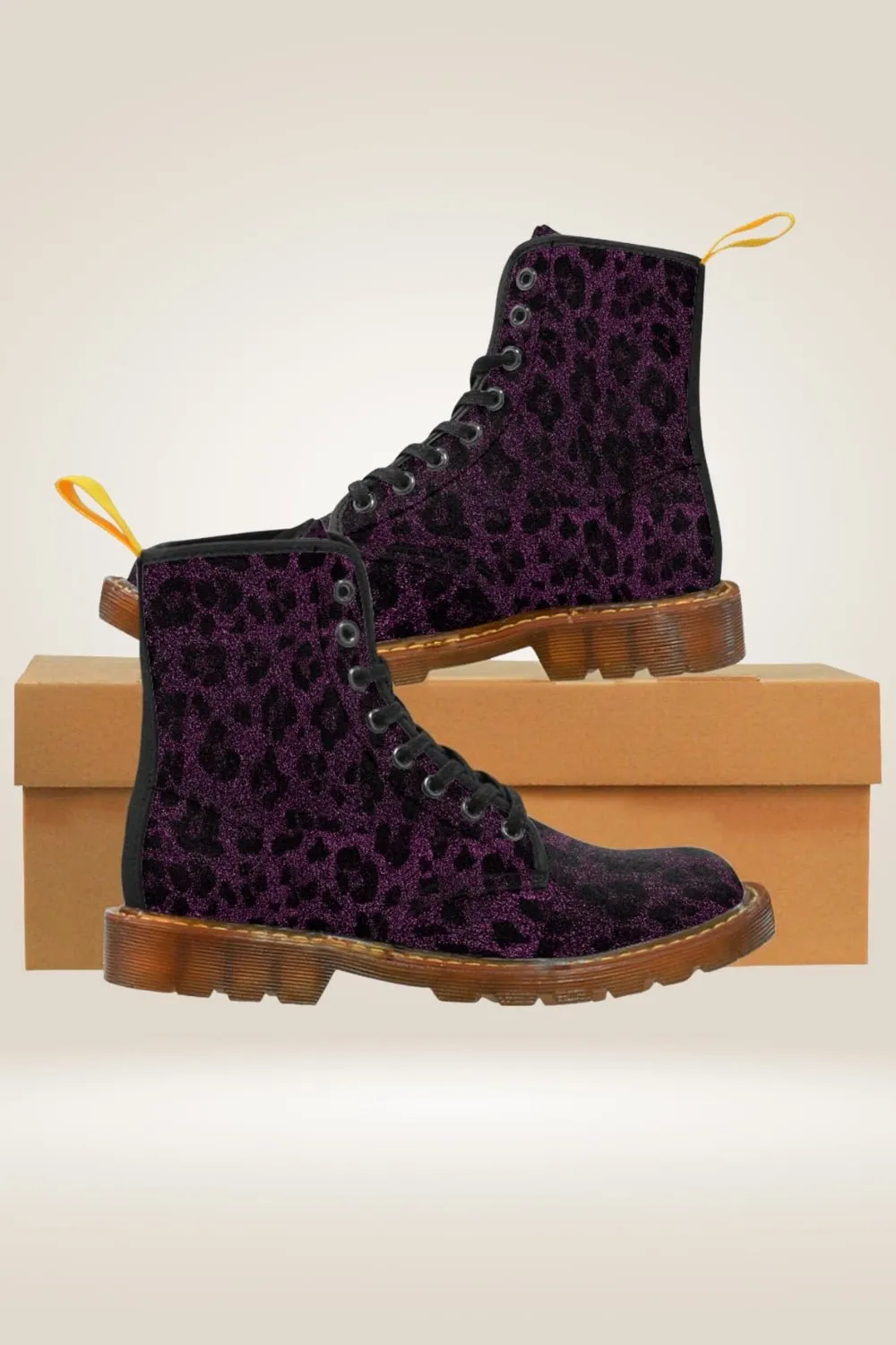 TGC Boutique Glitter Print Purple Combat Boots - Brown Sole