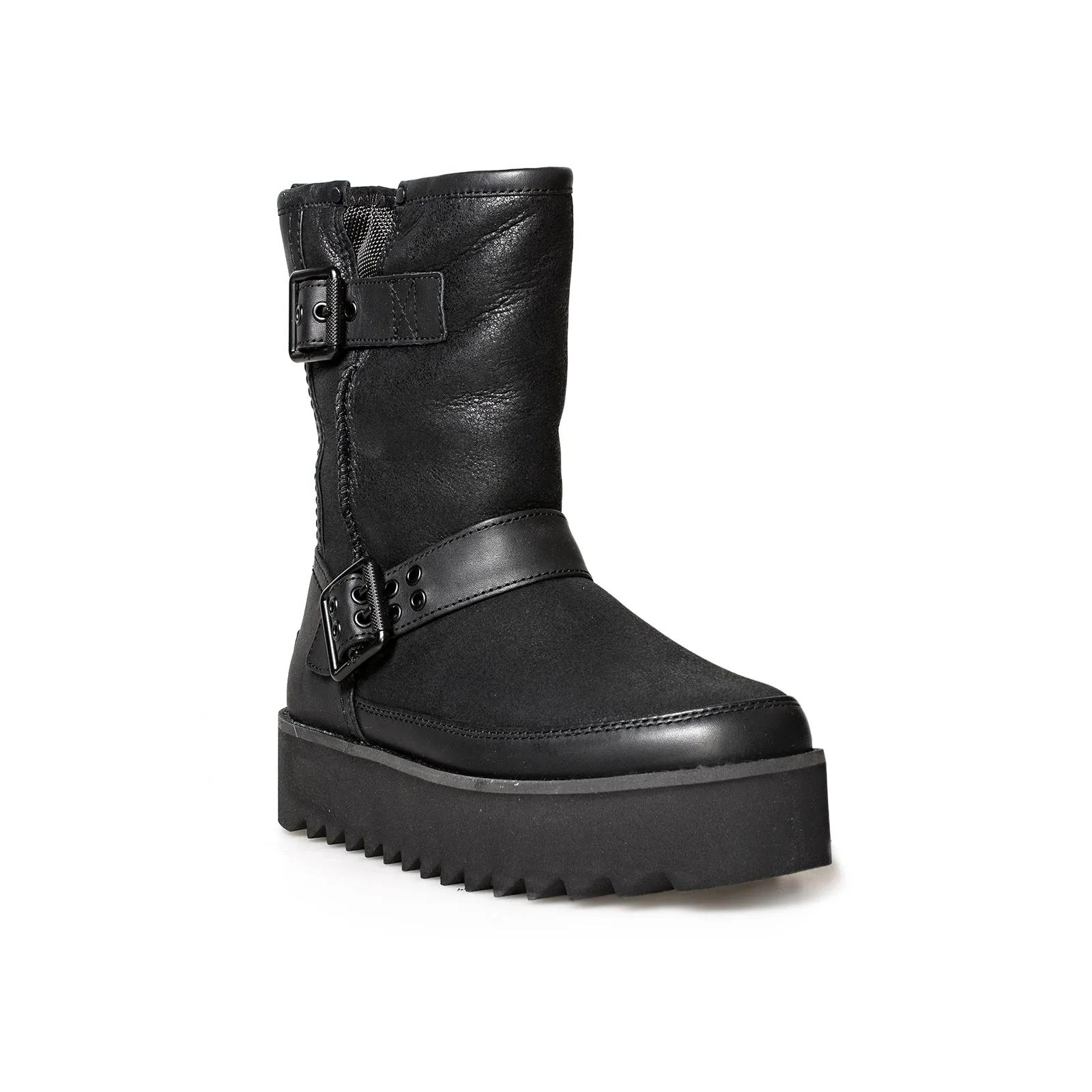 UGG Classic Rebel Biker Short Black Boots - Women's