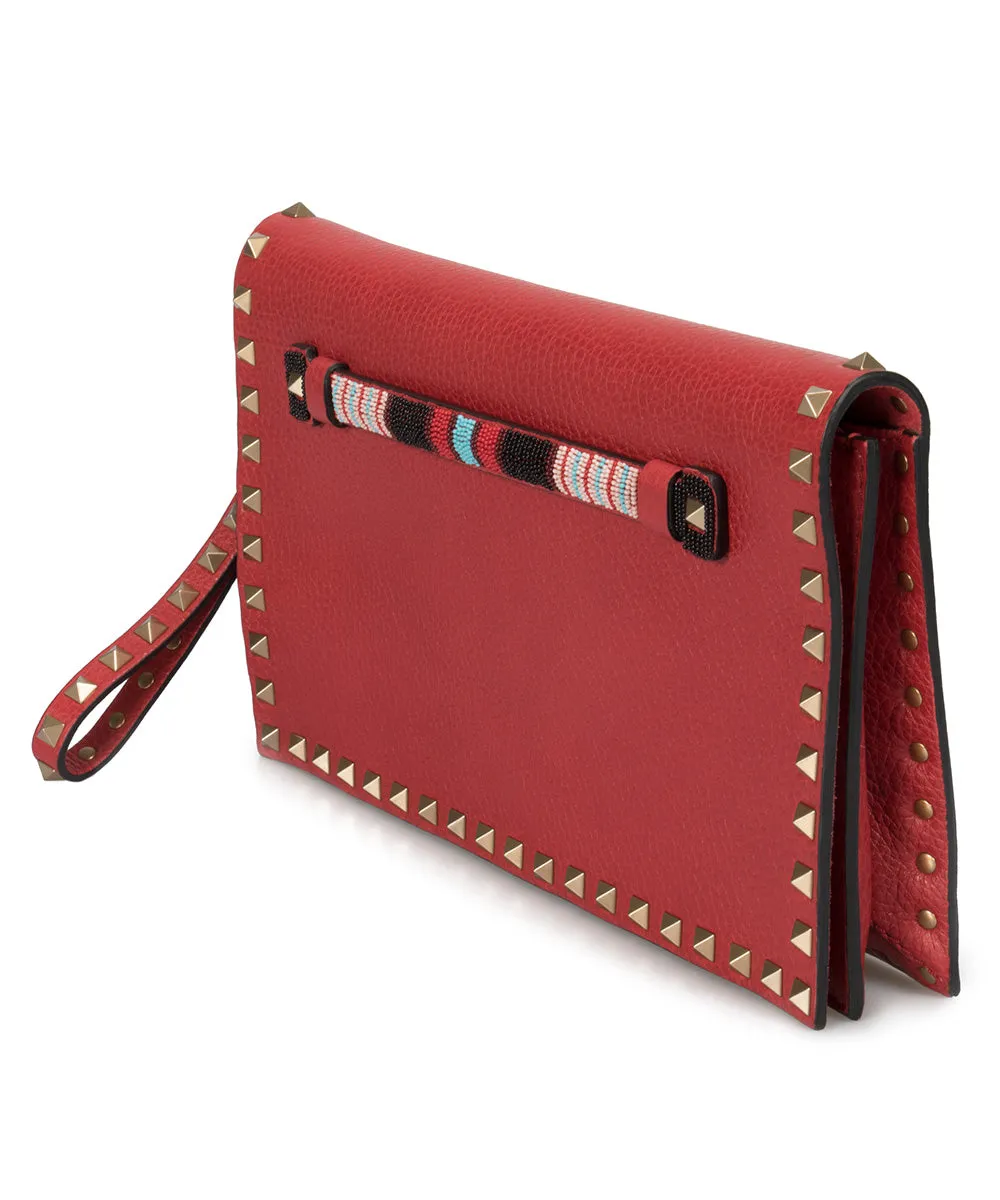 Valentino Rockstud Clutch Purse in Red