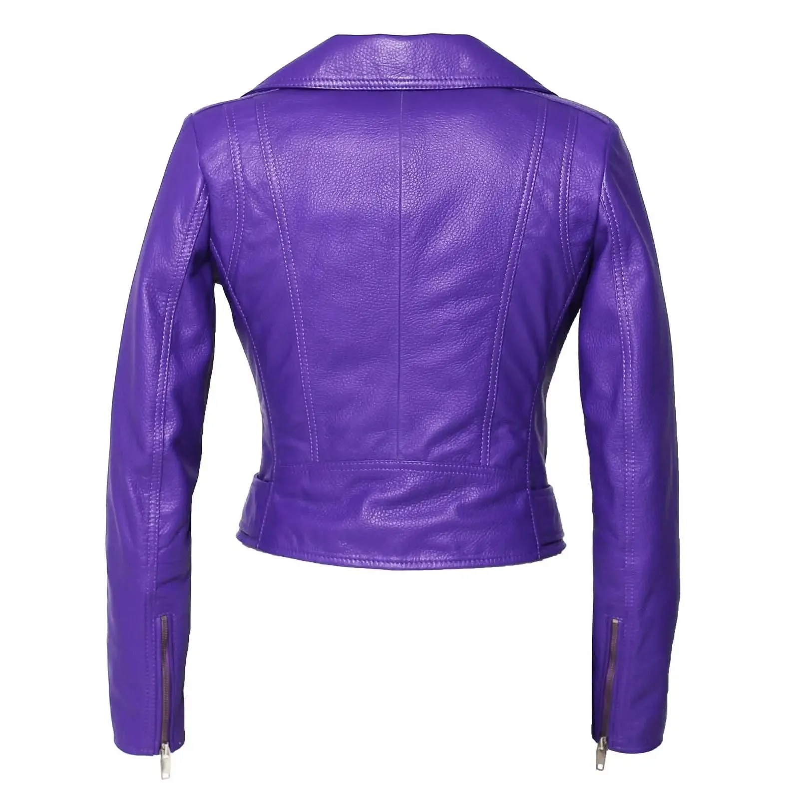 Vibrant Orchid Purple Deerskin Leather Women's Motorcycle Jacket with Bold Moto Features