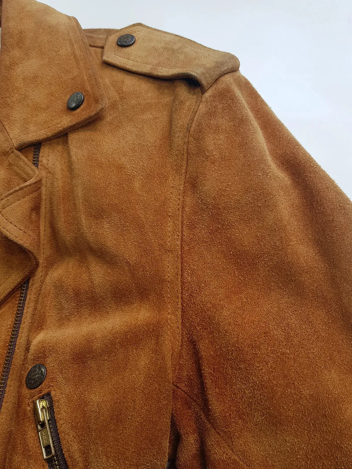 Vintage Perfect Motorcycle Tassel Jacket - Rich Tan 100% Genuine Suede - Metal Hardware - Fully Lined Jacket