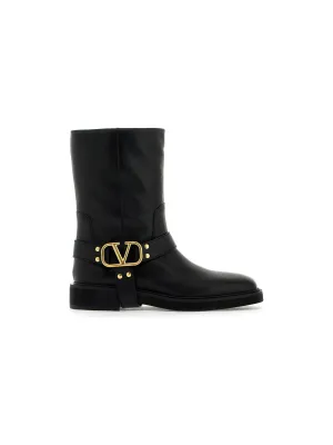 VLogo Signature Leather Biker Boots