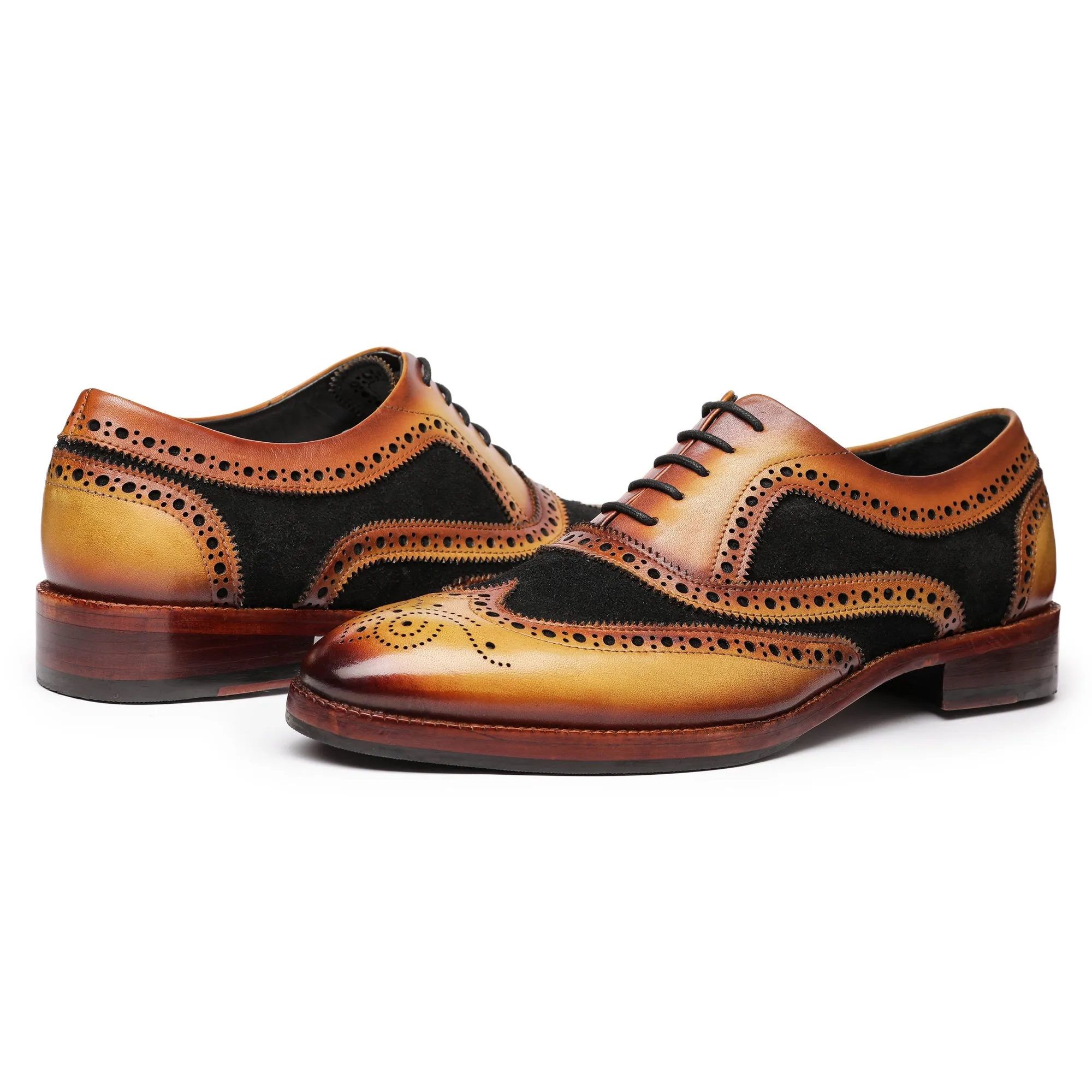 Wingtip Brogue Oxford- Tan Black Suede