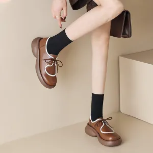 Women Round Toe Lace Up Platform Oxfords in Brown/Black