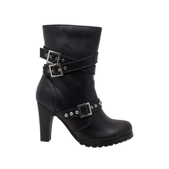 Women's 10" Three Buckle Boot Black Leather Boots