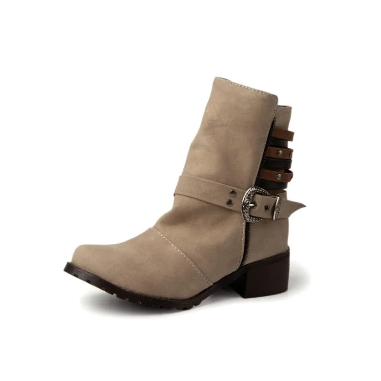 Women's Buckle Belt Low Heels Short Boots