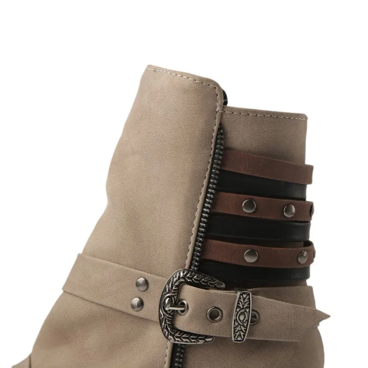 Women's Buckle Belt Low Heels Short Boots