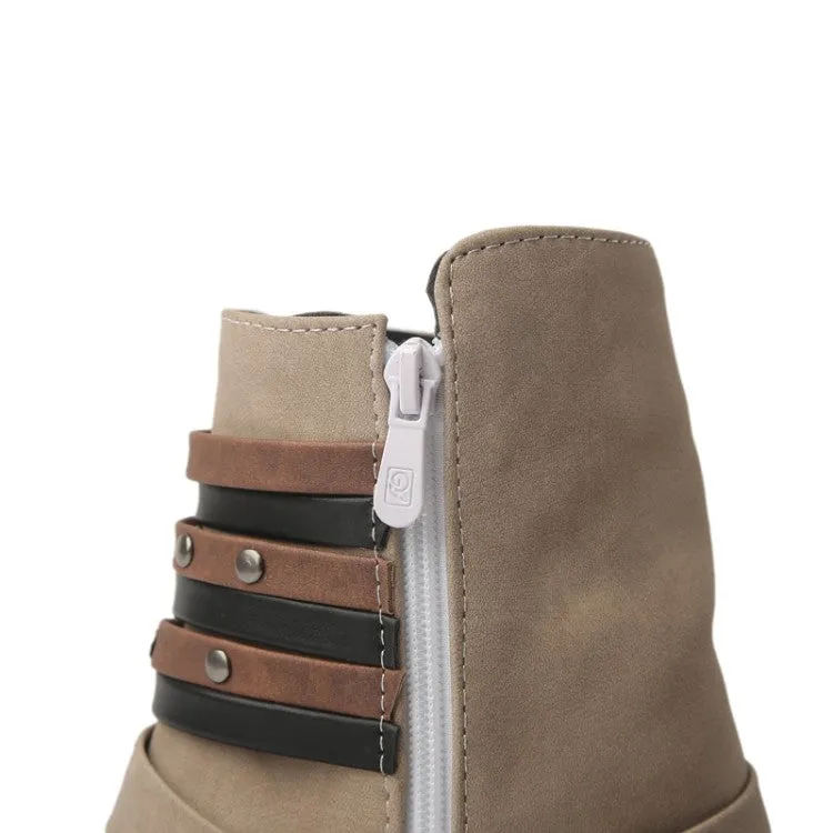 Women's Buckle Belt Low Heels Short Boots