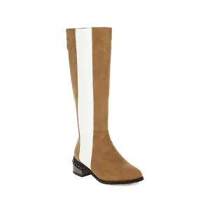 Women's Color Blocking Patchwork Back Zippers Puppy Heel Knee High Boots