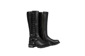 Women's Long Laced and Zipper Side Biker Boots Black