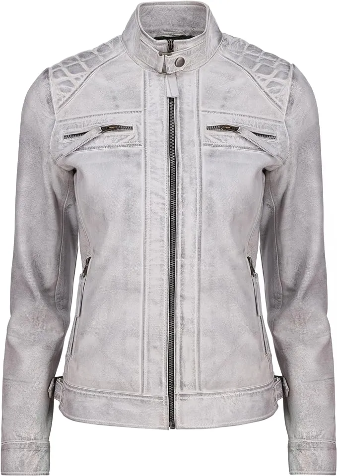 Women's Vintage Distressed Leather Biker Jackets WD03