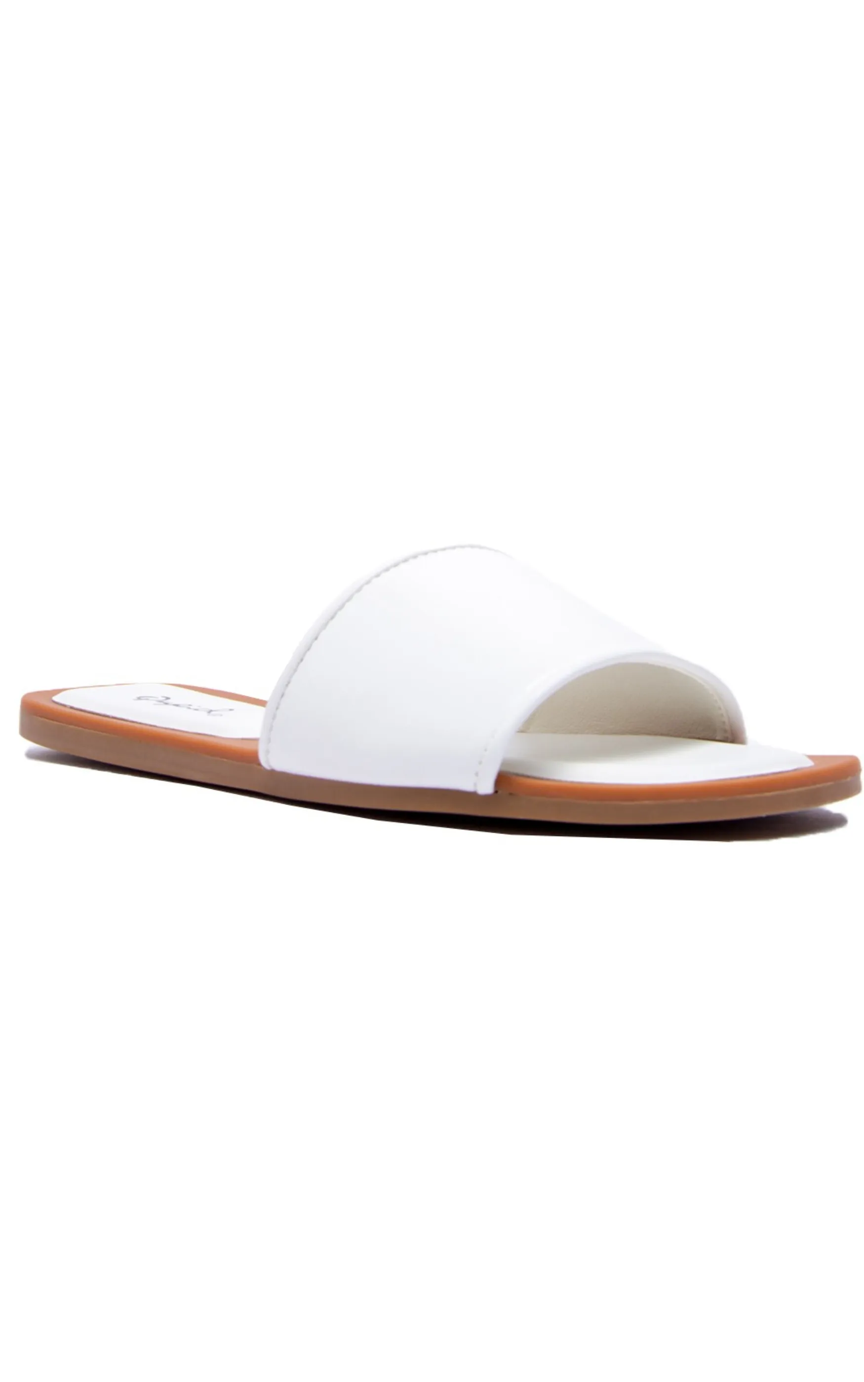 WOMENS WIDE TOE BAND SQUARE TOE SLIDES - White - Final Sale