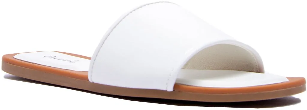 WOMENS WIDE TOE BAND SQUARE TOE SLIDES - White - Final Sale