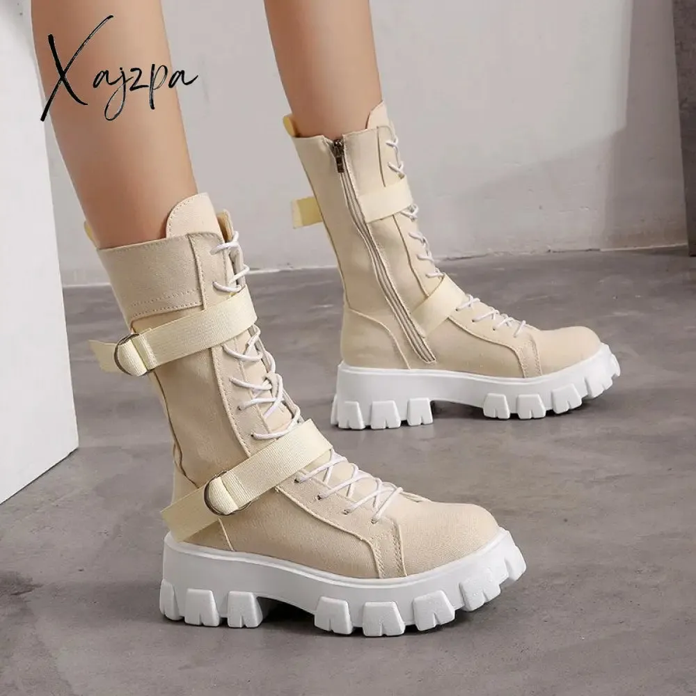 Xajzpa - Women Boots New Lace-Up Platform Shoes Leather Boots Women British Short Boots Ladies Ankle Boots Fashion Boots